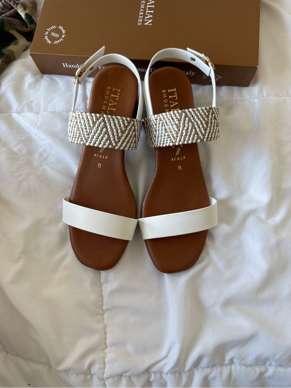 Italian Shoemakers White and Brown Beaded Strap Sandals